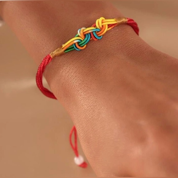 Tibetan Chinese Rainbow Ombre Red String Rope Cord Thread Braid Knot Bracelet - Picture 2 of 16